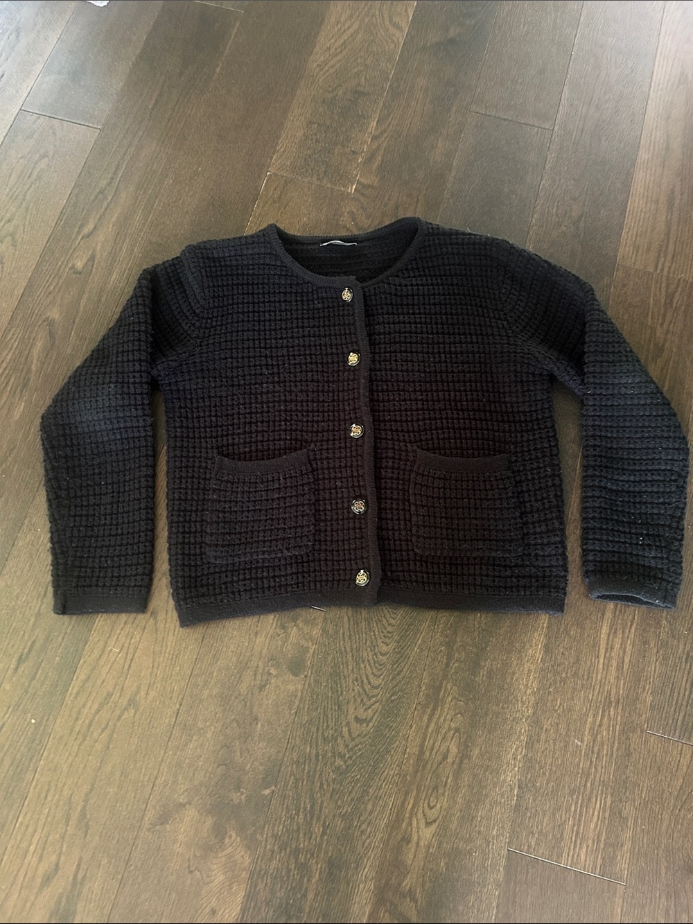 Black Button Down Waist Length Cardigan